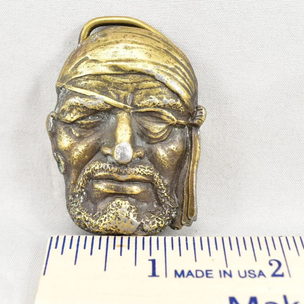 Vintage 1977 Bergamot Brass‎ Works Pirate Belt Buckle Bearded Man Face Collectib